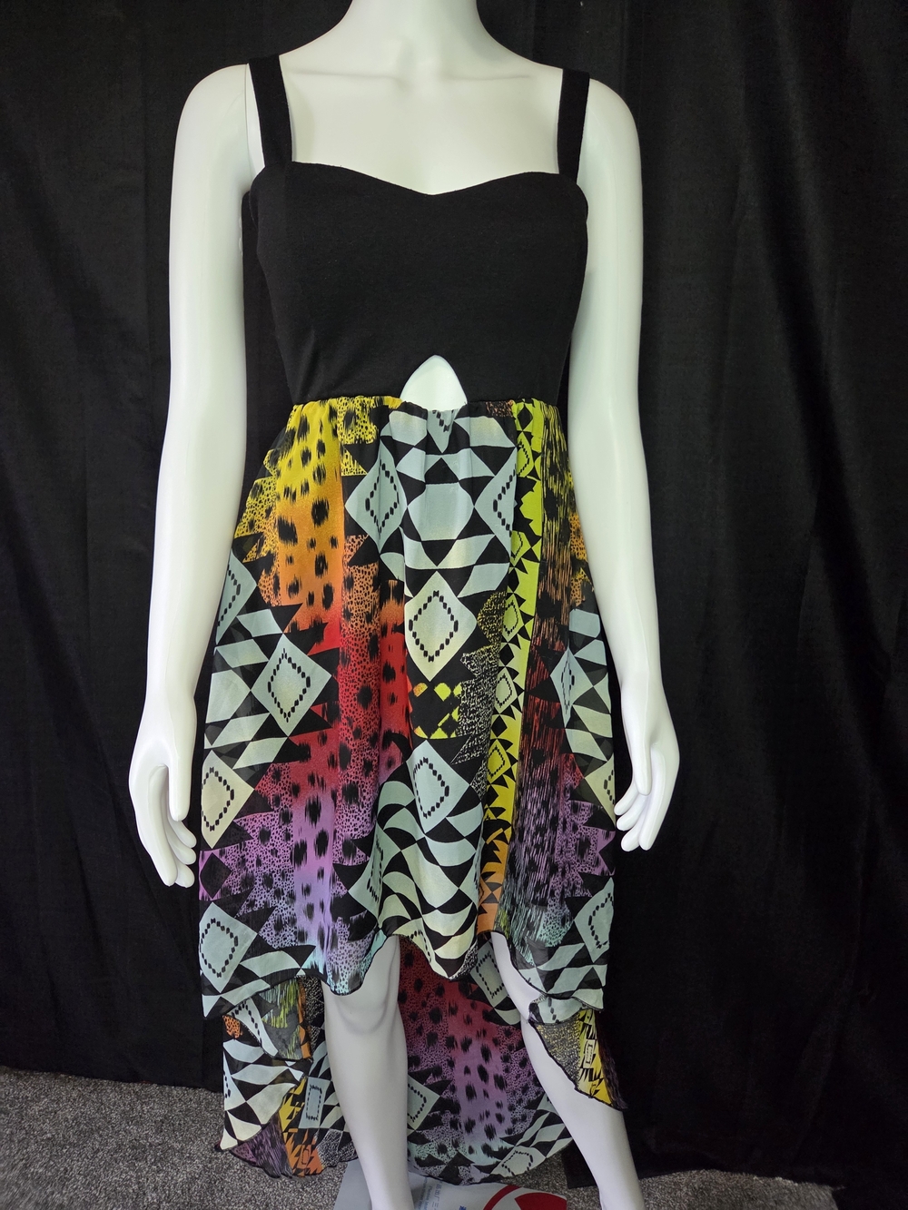 Charlotte Russe Artsy Geometric High Low Cutout Dress Neon Indie Sleaze Rave M